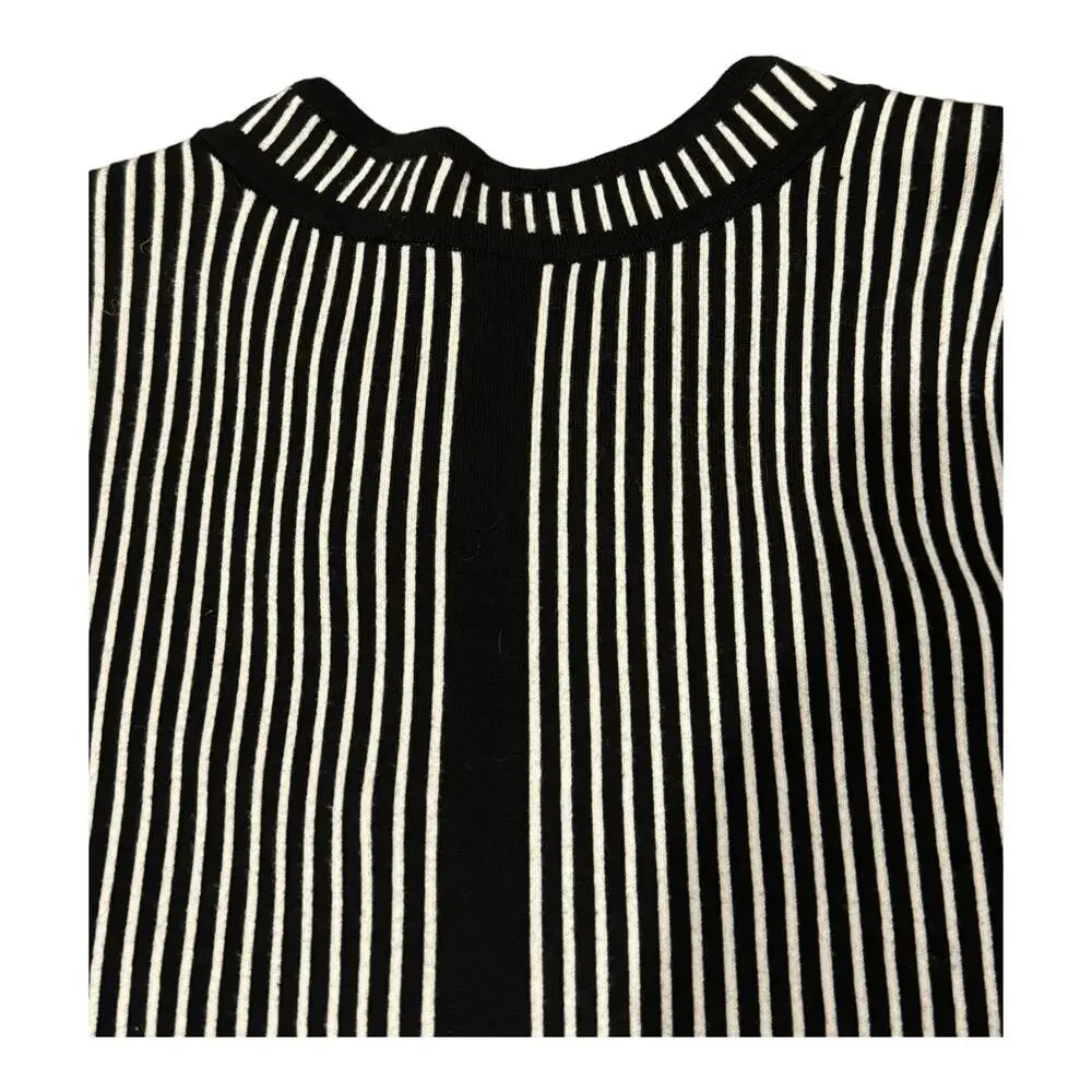 Chico's Natania Black/White Stripe asymmetrical Zip Up Cardigan Sweater size 12